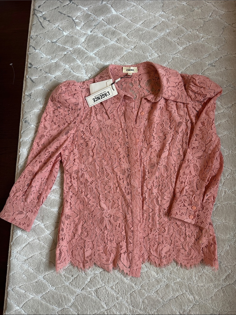 L'AGENCE Rose Lace Button-Down Shirt